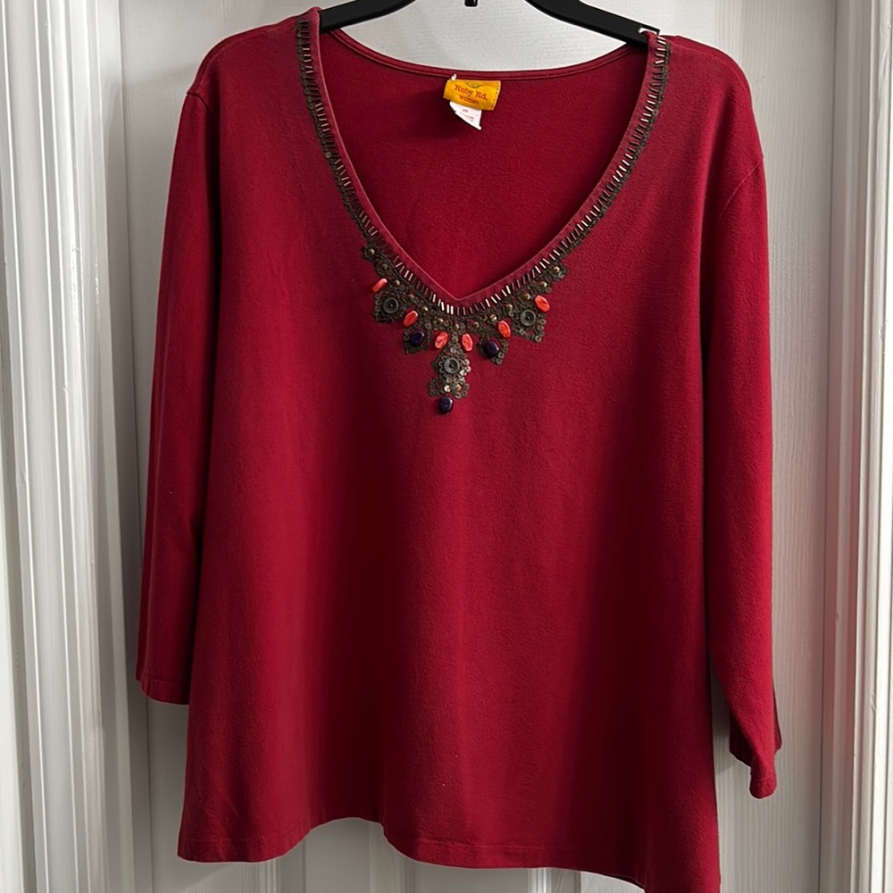 Ruby Rd. Elegant Red Embellished Women's Top